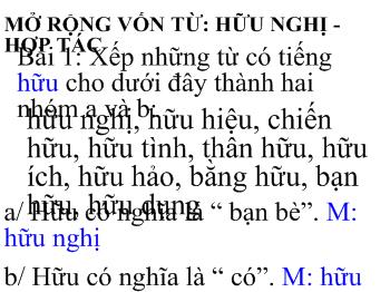 Bài giảng Môn luyện từ và câu lớp 5A Mở rộng vốn từ: Hữu nghị - Hợp tác