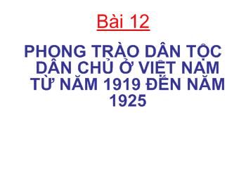 Bài giảng Môn Lịch sử lớp 12 - Bài 12 - Phong trào dân tộc dân chủ ở Việt Nam từ năm 1919 đến năm 1925