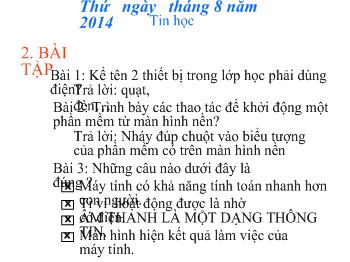 Bài giảng Môn Tin học - Bài 1: Những gì em đã biết về máy tính