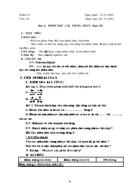 Bài giảng Môn Toán lớp 8 - Tuần 15 - tiết 30 - Bài 6: Phép trừ các phân thức đại số