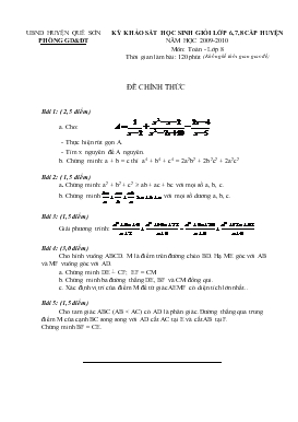Kỳ khảo sát học sinh giỏi lớp 6, 7, 8 cấp huyện năm học 2009-2010 môn: Toán - lớp 8