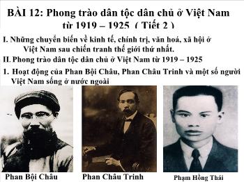 Bài giảng Lịch sử 12 - Bài 12: Phong trào dân tộc dân chủ ở Việt Nam từ 1919-1925 (Tiết 2)