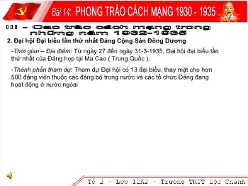 Bài giảng Lịch sử 12 - Bài 14: Phong trào cách mạng 1930-1935 - Trường THPT Lộc Thanh