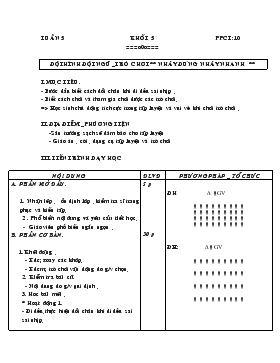 Giáo án Thể dục Khối 5 - Tiết 10: Đội hình đội ngũ - Trò chơi 