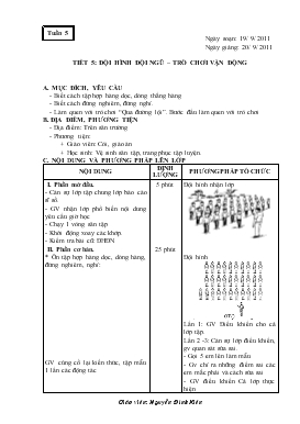 Giáo án Thể dục Lớp 1 - Tiết 5: Đội hình đội ngũ - Trò chơi vận động - Nguyễn Đình Kiên