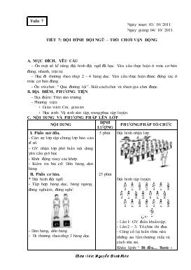 Giáo án Thể dục Lớp 1 - Tiết 7: Đội hình đội ngũ - Trò chơi vận động - Nguyễn Đình Kiên