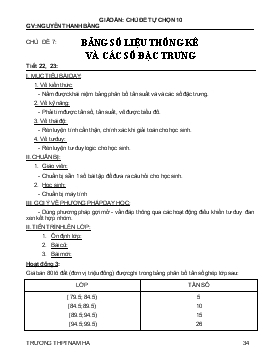 Bài giảng Bảng số liệu thống kê và các số đặc trưng (tiếp)