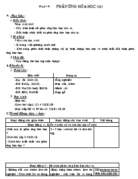 Bài giảng Tiết 19 : Phản ứng hóa học (tiết 5)