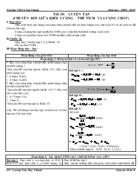 Bài giảng Tiết 28: Luyện tập (chuyển đổi giữa khối lượng – thể tích và lượng chất) (tiếp)