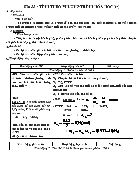 Bài giảng Tiết 33 : Tính theo phương trình hóa học (tiếp)