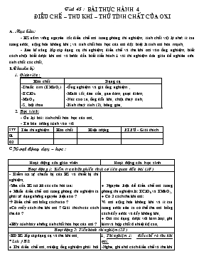 Bài giảng Tiết 45 : Bài thực hành 4 điều chế – thu khí – thử tính chất của oxi