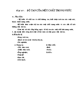 Bài giảng Tiết 61 : Độ tan của một chất trong nước (tiết 5)