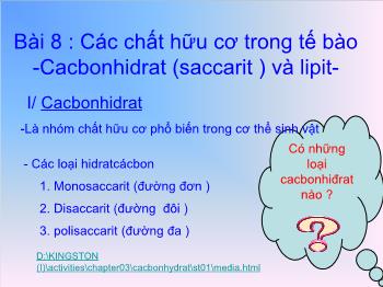 Bài giảng môn Anh văn - Bài 8: Các chất hữu cơ trong tế bào - Cacbonhidrat (saccarit ) và lipit