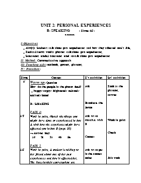 Bài giảng môn Tiếng Anh - Unit 2: Personal experiences