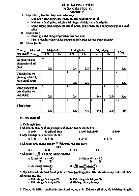 Đề kiểm tra 1 tiết: môn Giải tích 12 chương IV