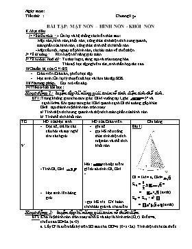 Giáo án Hình học 12 - Chương II - §4: Bài tập mặt nón – hình nón - Khối nón