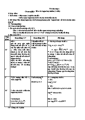 Giáo án môn Giải tích 12 - Chương II - §4: Số e và logarit tự nhiên