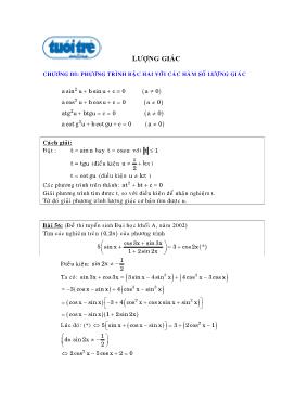 Ôn tập Lượng giác - Chương III: Phương trình bậc hai với các hàm số lượng giác