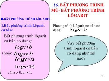 Bài giảng Giải tích 12 - §6: Bất phương trình mũ- Bất phương trình lôgarit