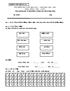 Bài kiểm tra cuối học kỳ I môn: Tiếng Việt - lớp 1