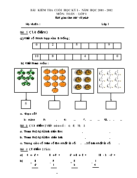 Bài kiểm tra cuối kỳ I - Môn Toán - lớp 1