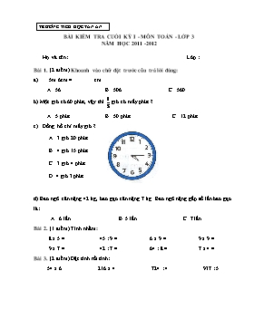 Bài kiểm tra cuối kỳ I - Môn Toán - lớp 3