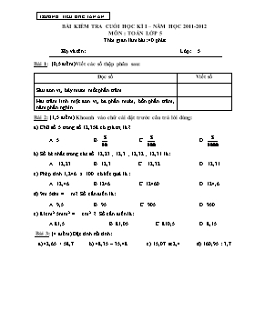 Bài kiểm tra cuối kỳ I - Môn Toán - lớp 5