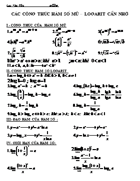 Các công thức hàm số mũ – logarit cần nhớ