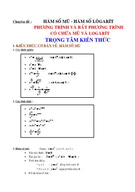 Chuyên đề: Hàm số mũ - Hàm số lôgarít phương trình và bất phương trình có chứa mũ và logarít