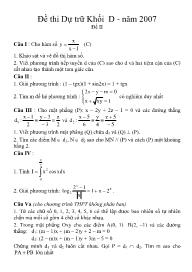 Đề thi Dự trữ Toán Khối D - Năm 2007 Đề II
