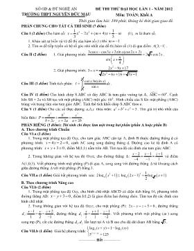 Đề thi thử đại học lần 1 - Trường THPT Nguyễn Đức Mậu môn: Toán; khối A