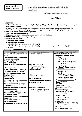 Giáo án Giải tích 12 tiết 36, 37: Bất phương trình mũ và bất phương trình logarit - Bài tập