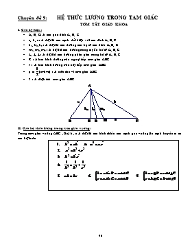 Ôn thi Đại học môn Toán - Chuyên đề 9: Hệ thức lượng trong tam giác