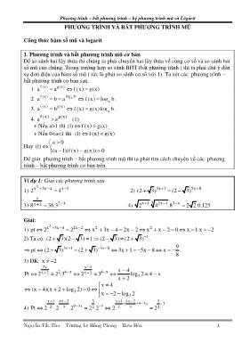 Phương trình – bất phương trình – hệ phương trình mũ và Lôgarit (P1)