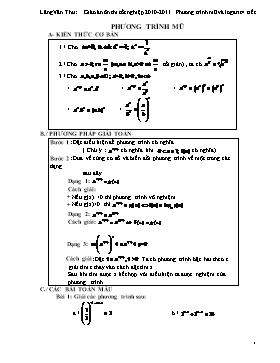 Phương trình mũ - Bất phương trình mũ - hệ phương trình mũ – logarit