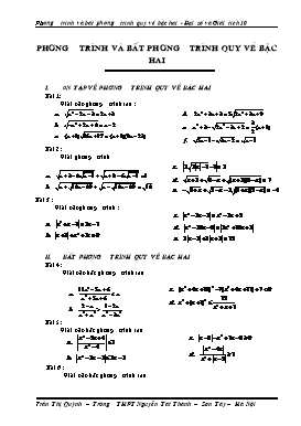 Phương trình và bất phương trình quy về bậc hai - Đại số và Giải tích 10