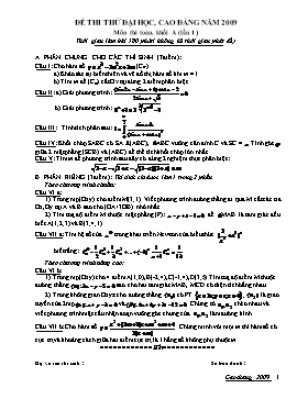 Đề thi thử đại học, cao đẳng môn thi Toán, khối A B D (lần 1)