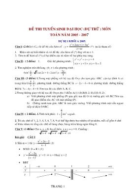 Đề thi tuyển sinh đại học (dự trữ) môn Toán năm 2005 - 2007