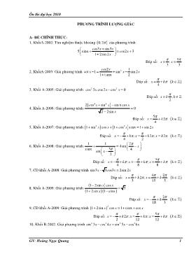 Tổng hợp phương trình lượng giác trong đề thi Đại học môn Toán